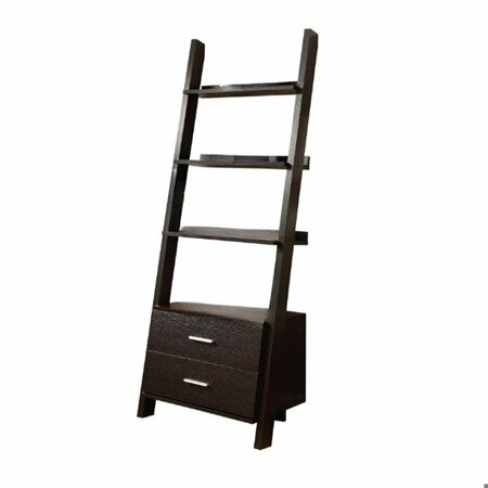 HOMEROOTS 69 in. Cappuccino Particle Board Ladder Bookcase with Two Storage Drawers 332867